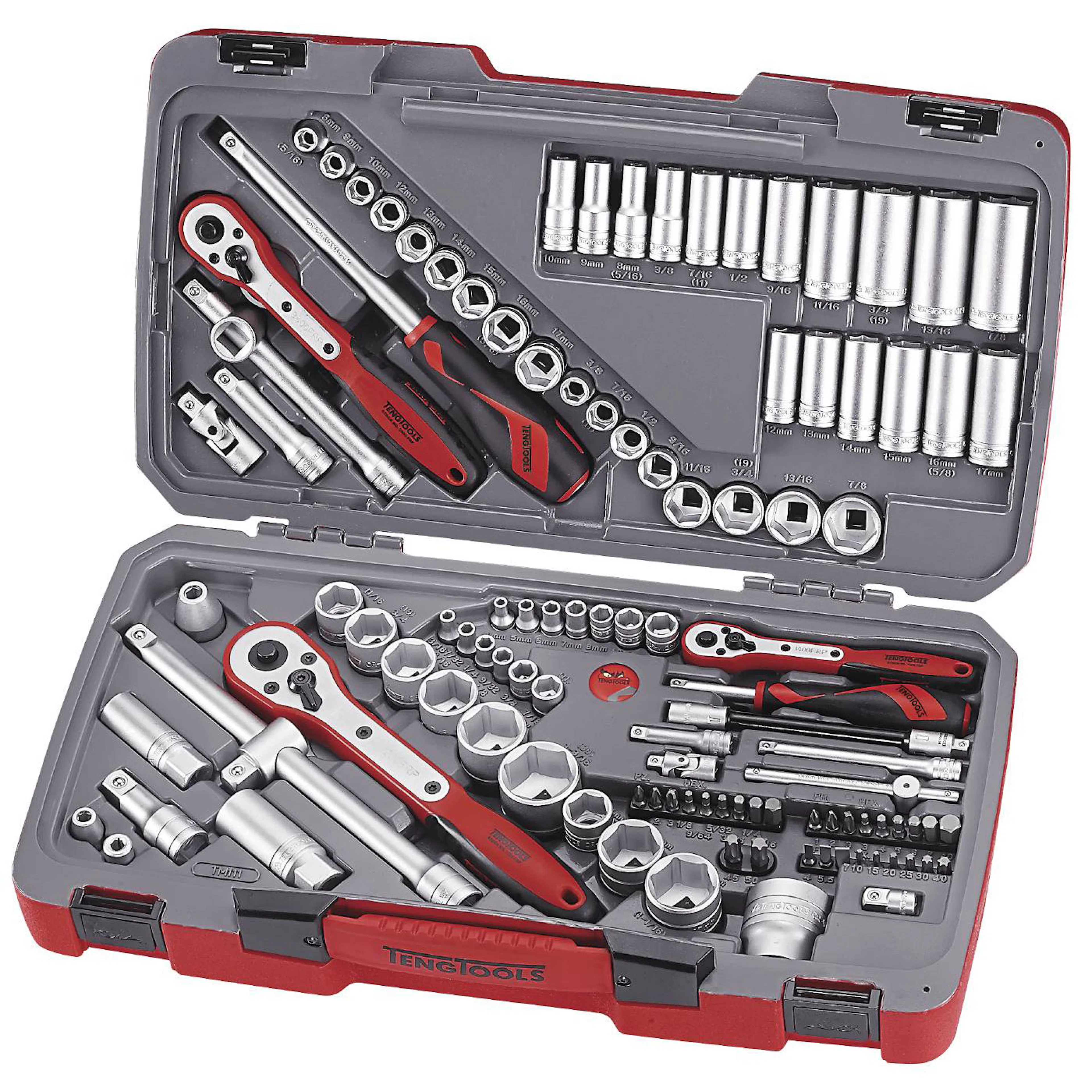 Hylsnyckelsats med 1/4 tum, 3/8 tum och 1/2 tum fyrkantsfäste Teng Tools TM111