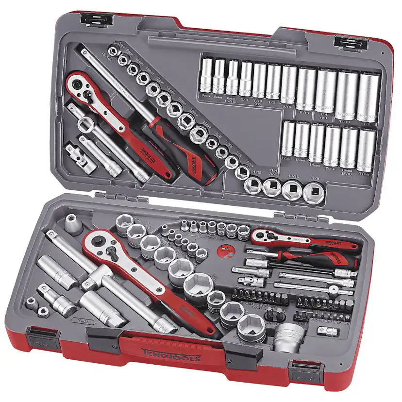 Hylsnyckelsats med 1/4 tum, 3/8 tum och 1/2 tum fyrkantsfäste Teng Tools TM111