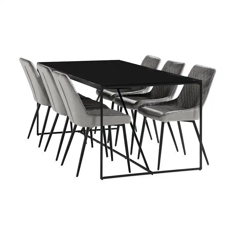 Matgrupp Basic Home Indy Rektangulärt Matbord 180 cm med 6 Hennebyn Matstol