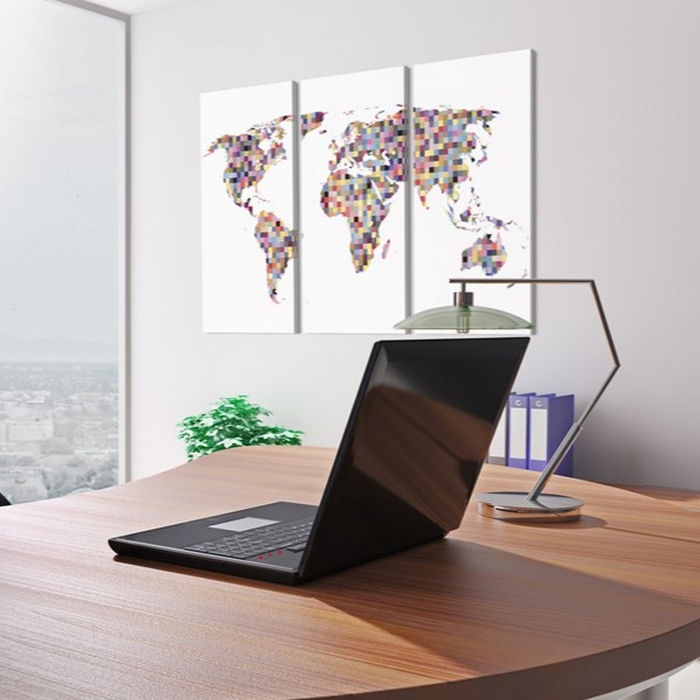 Tavla Arkiio Karta Över Världen Pixels Triptych