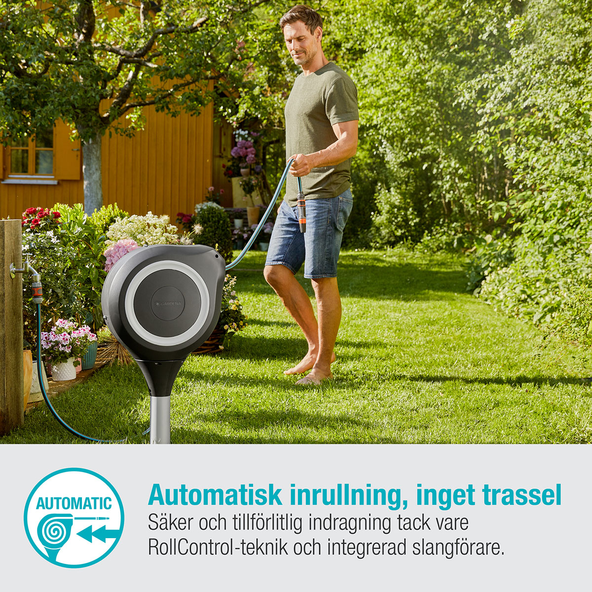 Slangbox Gardena Altan RollUp M 20m Vit