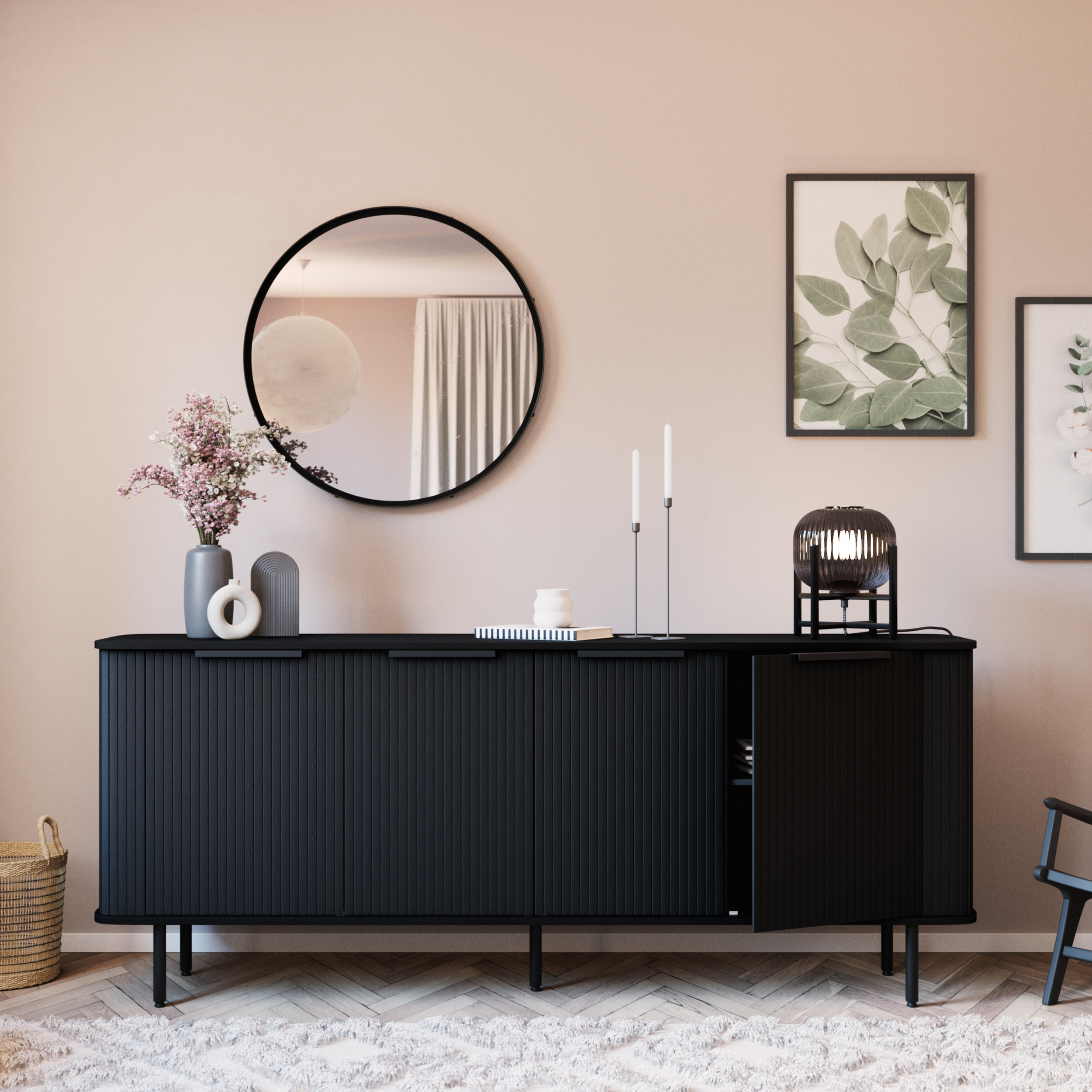 Sideboard Bark Kopparbo Ribbad med Förvaring 210 cm