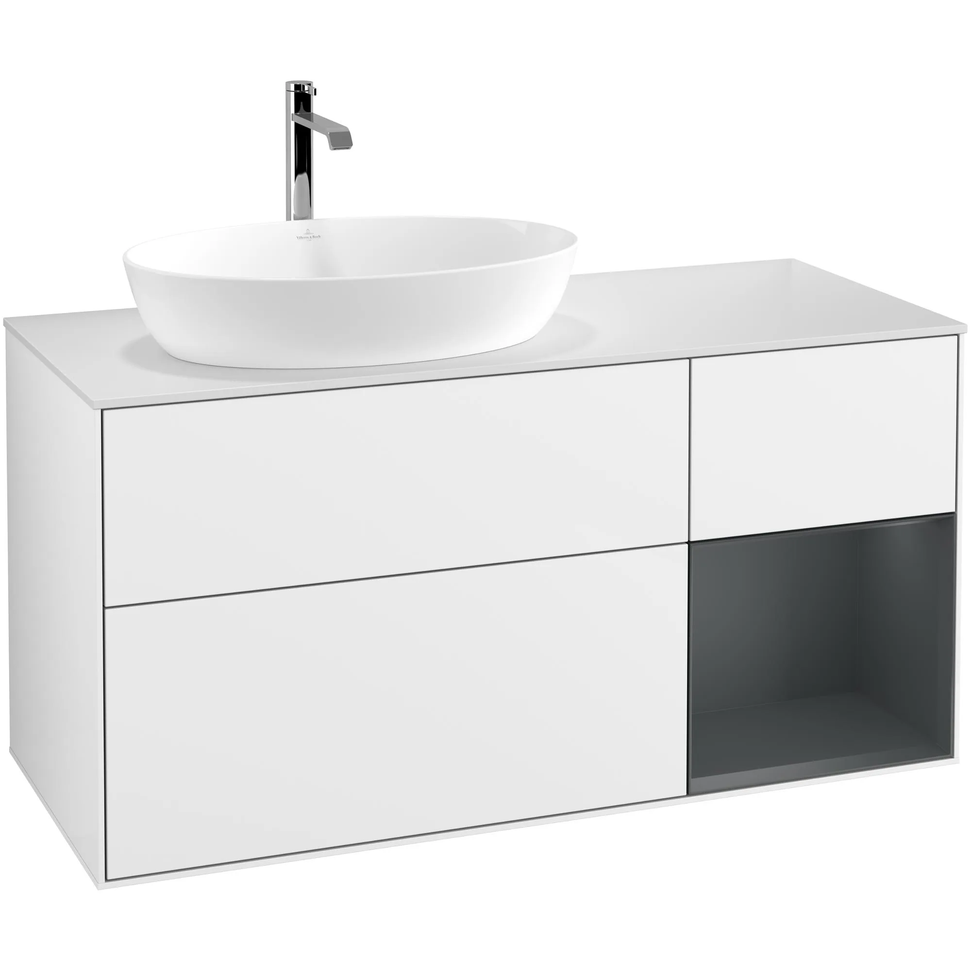 Tvättställsskåp Villeroy & Boch Finion med 3 Lådor Hylla och Bänkskiva för Ocentrerat Tvättställ från Artis & Collaro