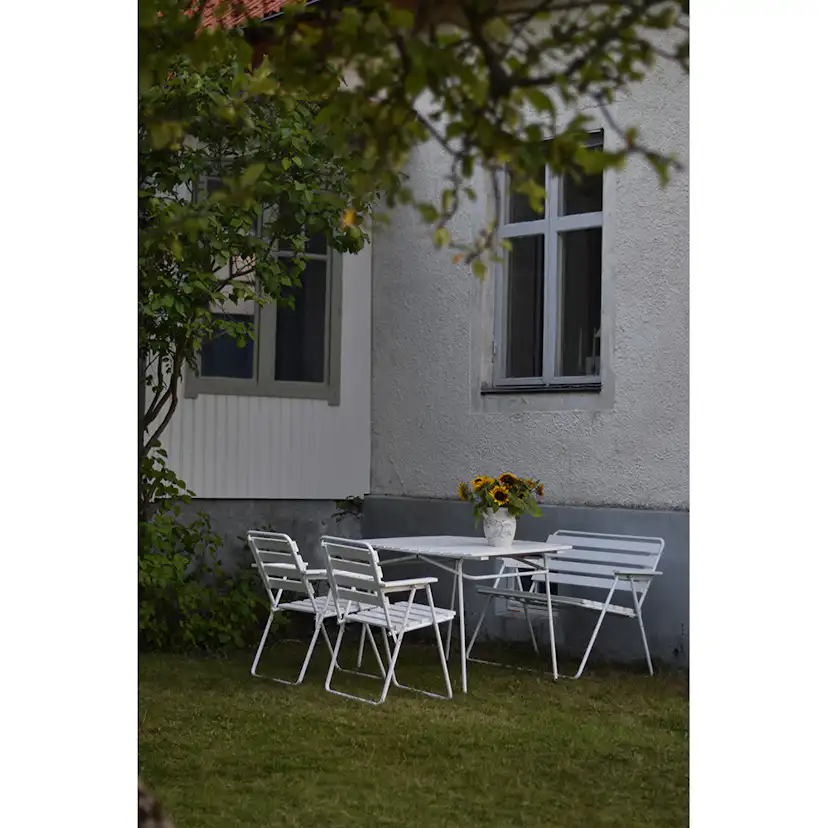Retro set bord 403 + 2st 305 stolar + 302 bänk, vit Vit