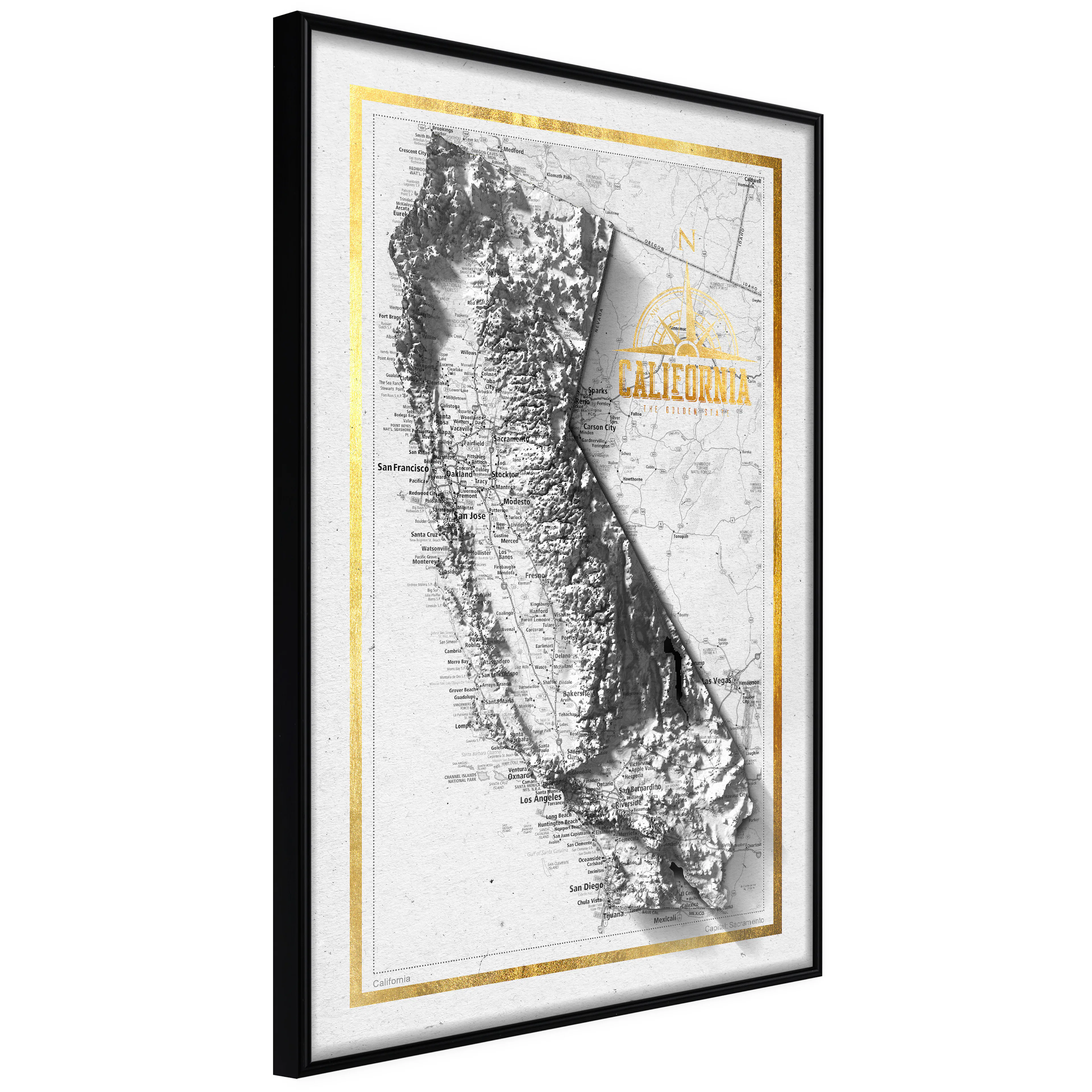 Affisch - Isometric Map: California [Poster] 20x30 Svart ram, 20x30 cm