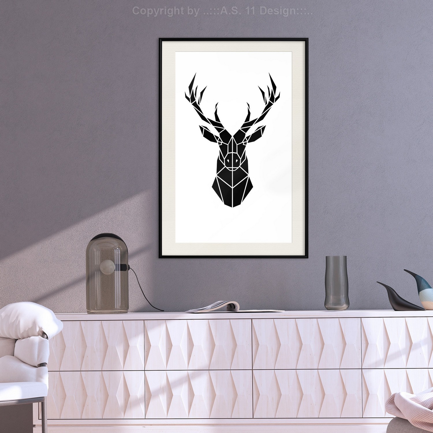 Affisch - Harmonious Deer [Poster] 40x60 Svart ram med passepartout, 40x60 cm
