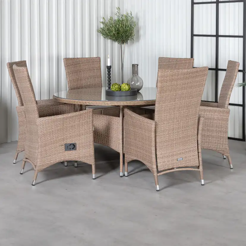 Matgrupp Venture Home Viken Rund med 6 Pade Stolar