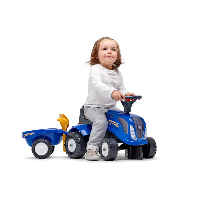 Sparkbil FALK Traktor med trailer, kratta och skyffel Baby New Holland