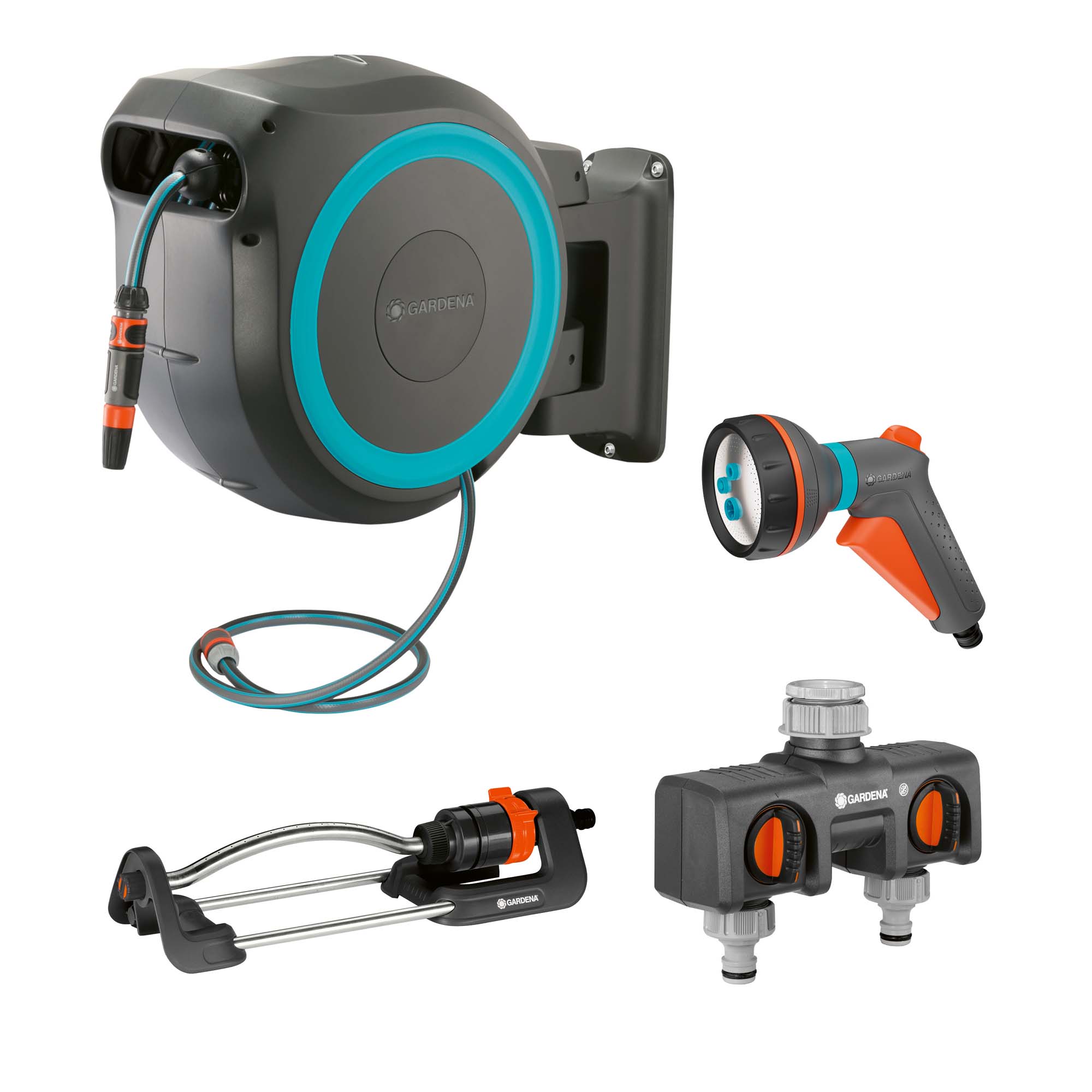Bevattningspaket Gardena Slangbox L 25 m Turkos Med Vattenspridare & Sprinklerpistol