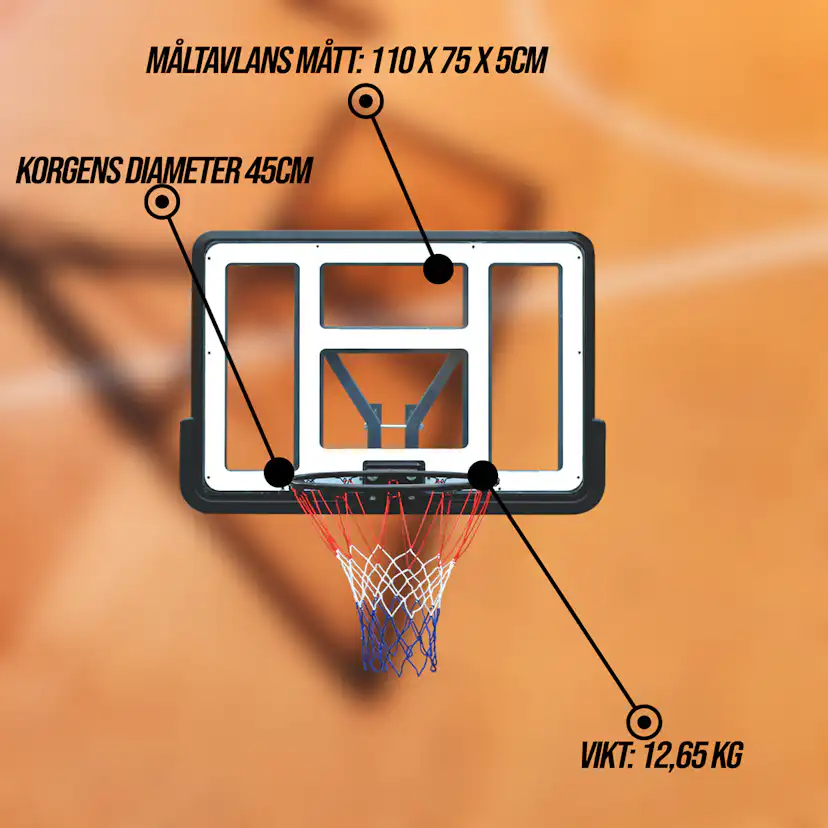 Basketkorg ProSport Vägghängd med Bakplatta