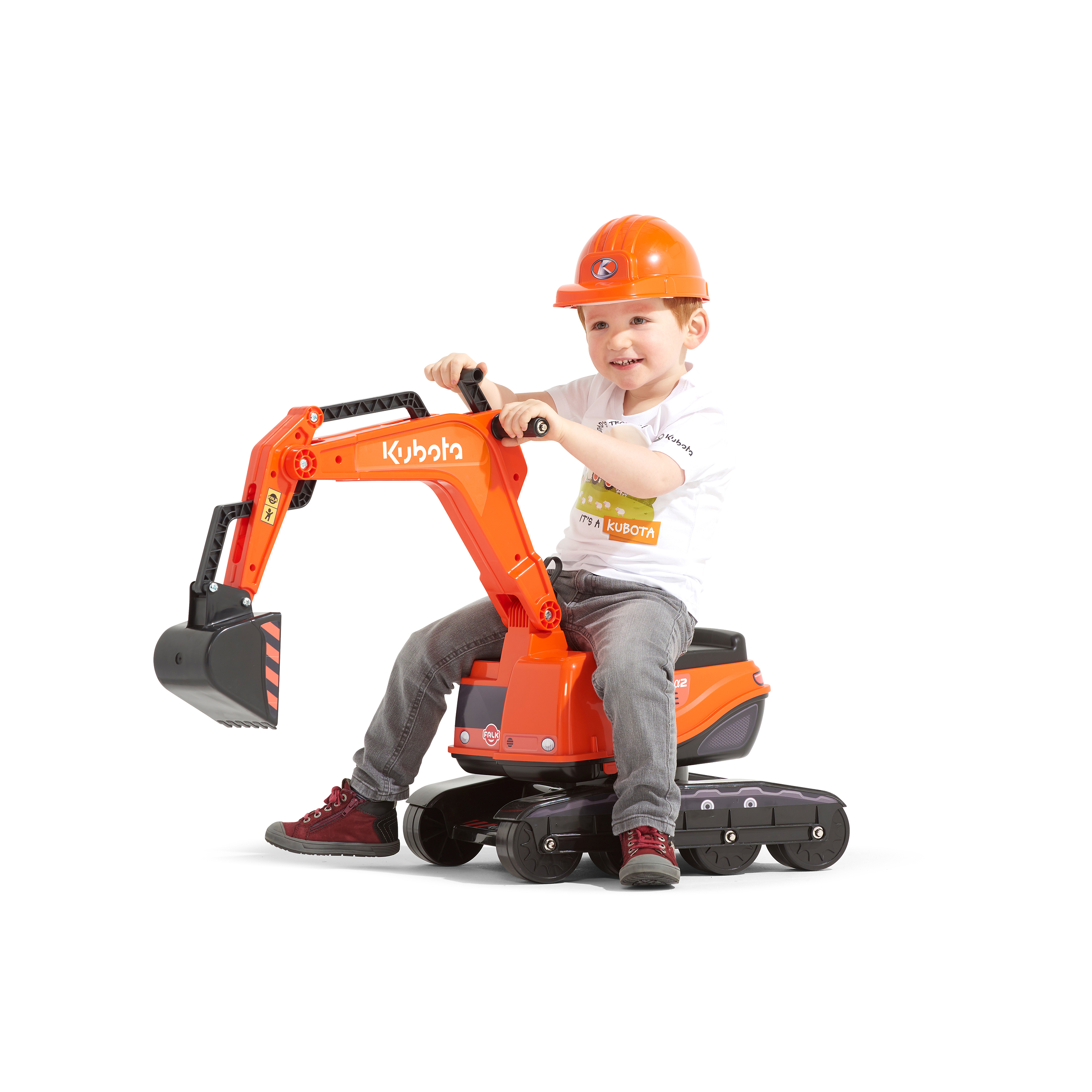 Trampbil Falk Kubota Grävmaskin Inkl. Hjälm för Barn