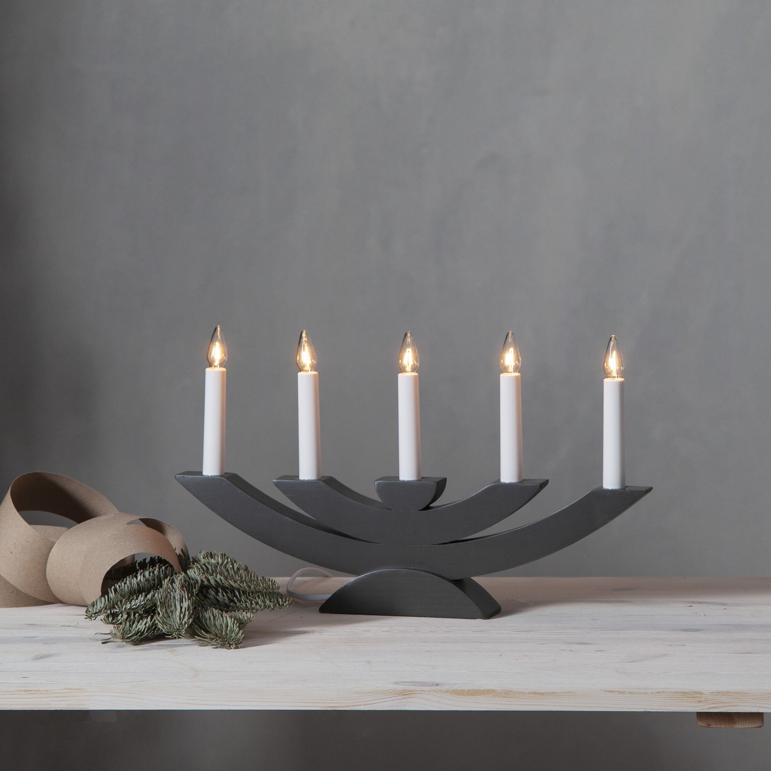 Ljusstake Navida 5L mist grey Mörkgrå