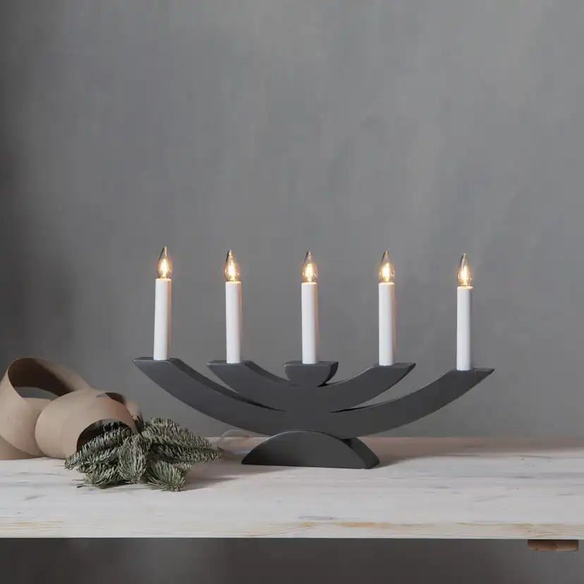Ljusstake Navida 5L mist grey Mörkgrå