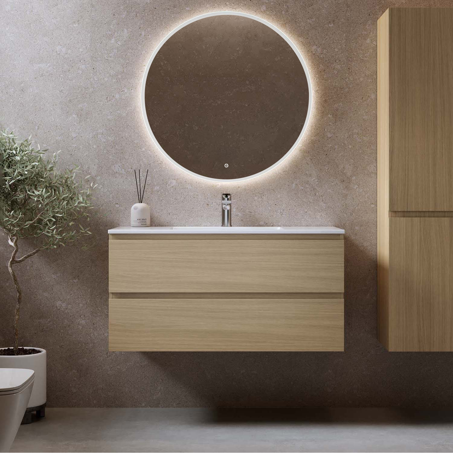 Tvättställsskåp Bathlife Eufori med Tvättställ och Spegel Skina