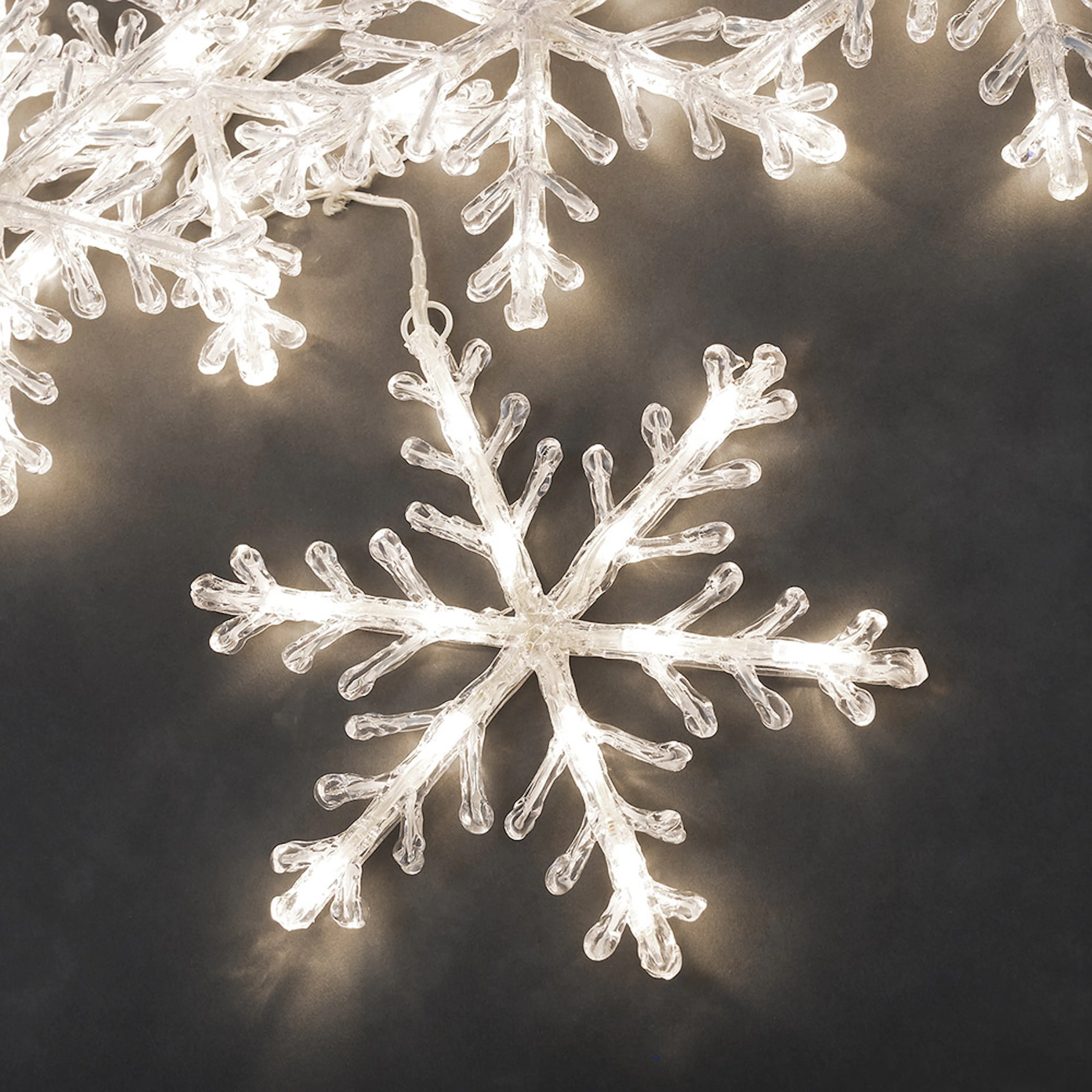 Ljusslinga 5 snöflingor 60 varmvita LED 24V/IP44 Varmvit/Transparent