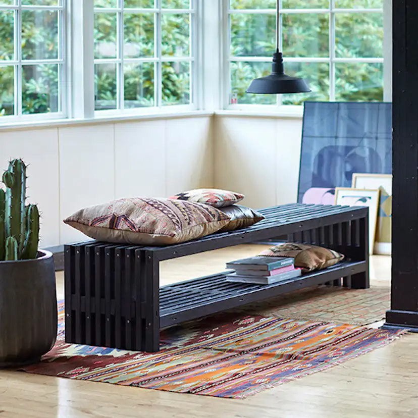 Trädgårdsbänk PLUS Rustik Design med Hylla 2180 mm