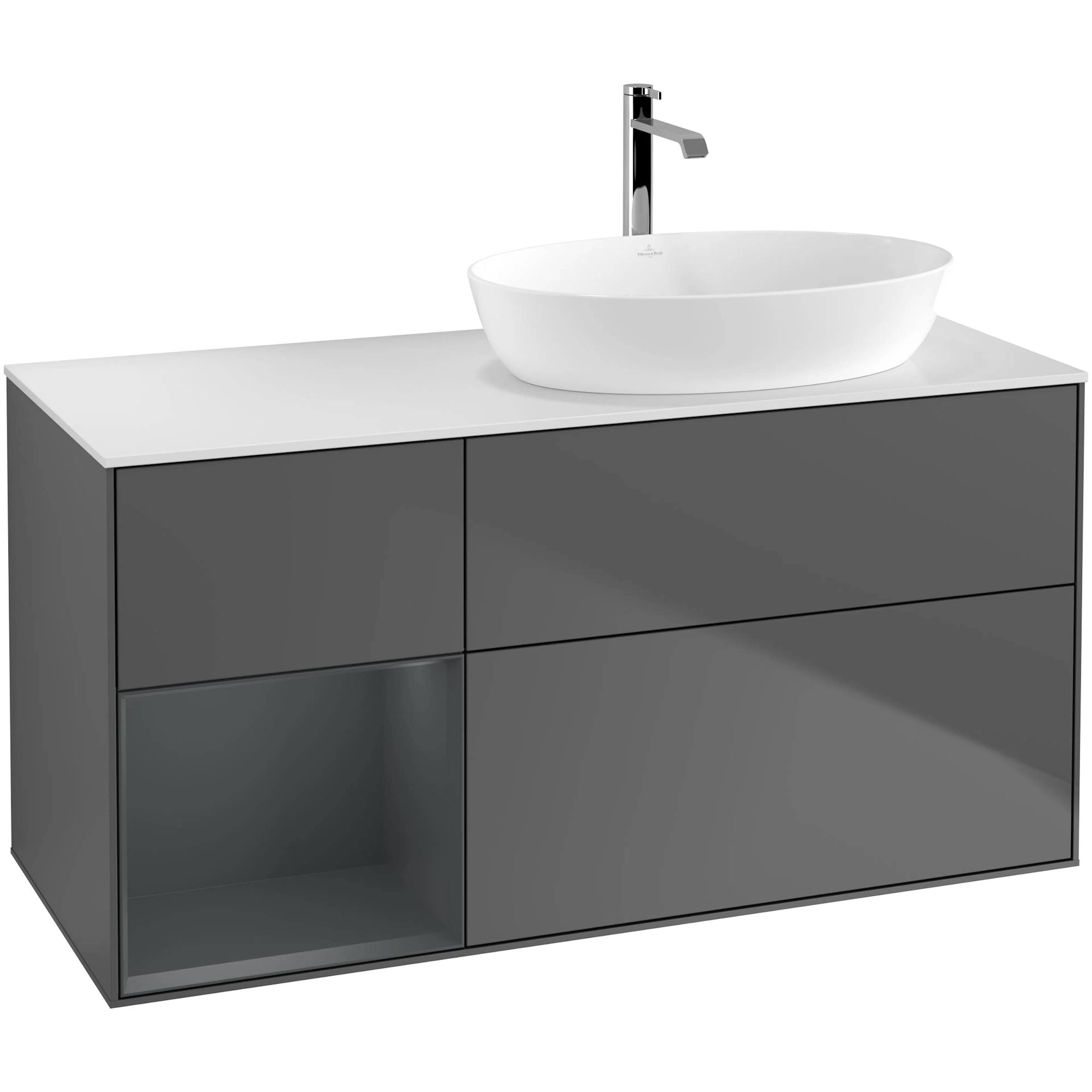Tvättställsskåp Villeroy & Boch Finion med 3 Lådor Hylla och Bänkskiva för Ocentrerat Tvättställ från Artis & Collaro