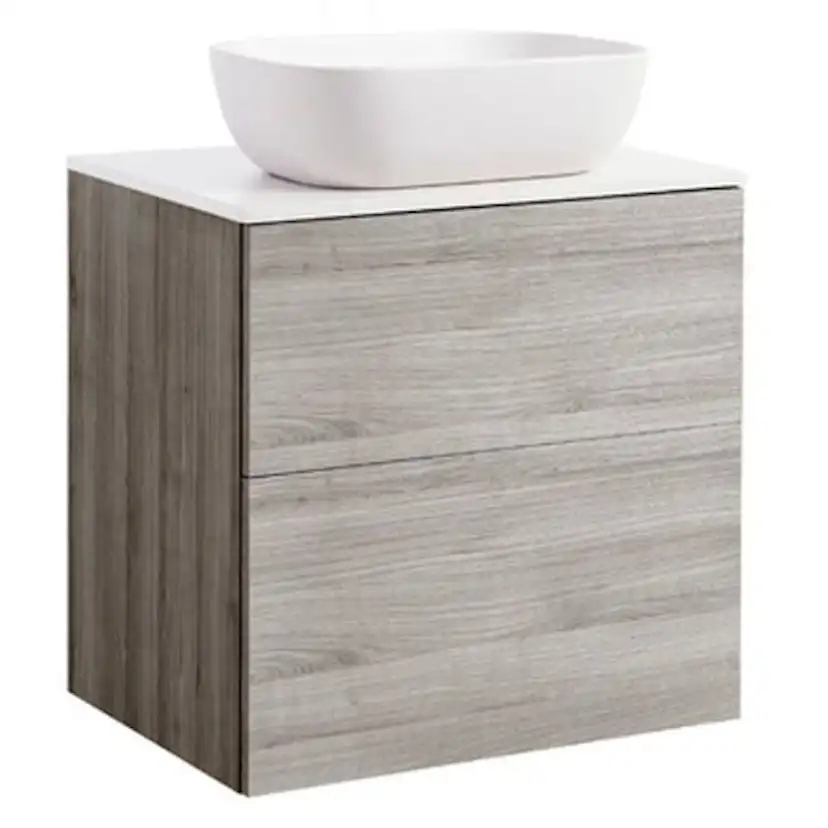 Isel 60Sand Bs Vit+Ts Rektvit Färg Tvättställsskåpet: Sand, Färg Bänkskiva: Vit, Färg Tvättställ: Vit - B: 606 mm, H: 737 mm, D: 470 mm