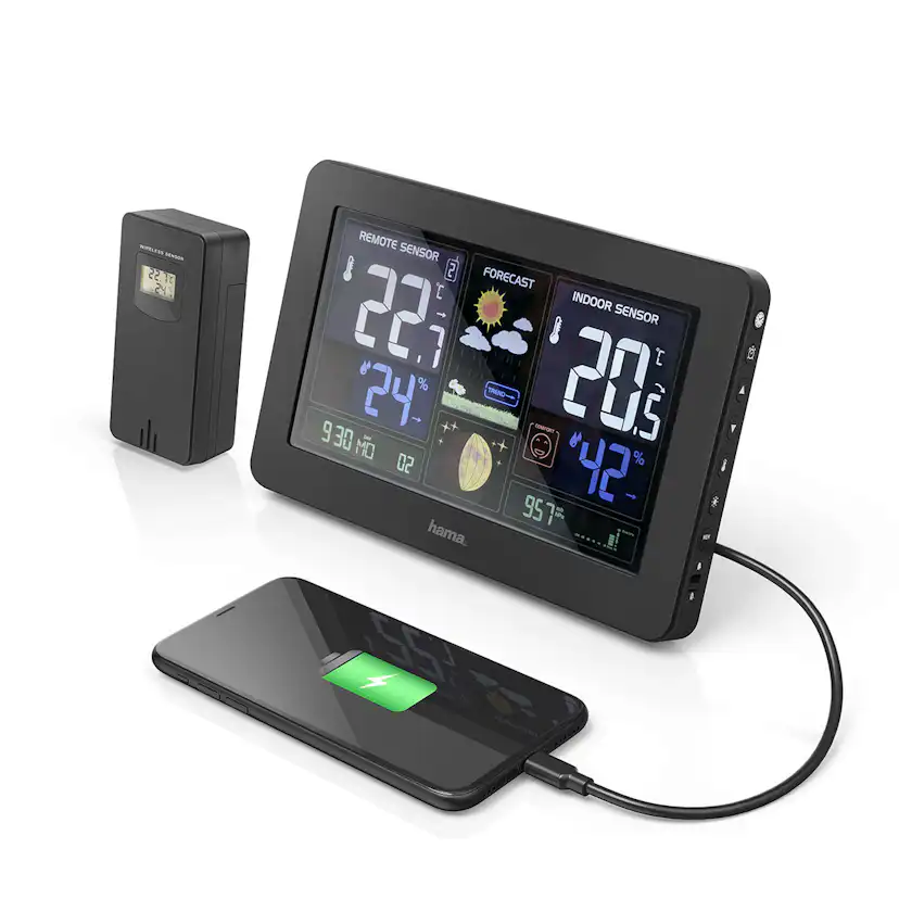 Väderstation Hama Premium Trådlös Termometer med WiFi & Multigivare Svart
