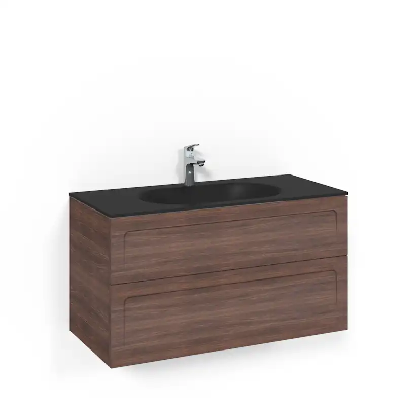 Crown100x45 Brun Ask Shape Mattsvart Glashandfat Bredd 1000 mm, Brun Ask, Glastvättställ Mattsvart