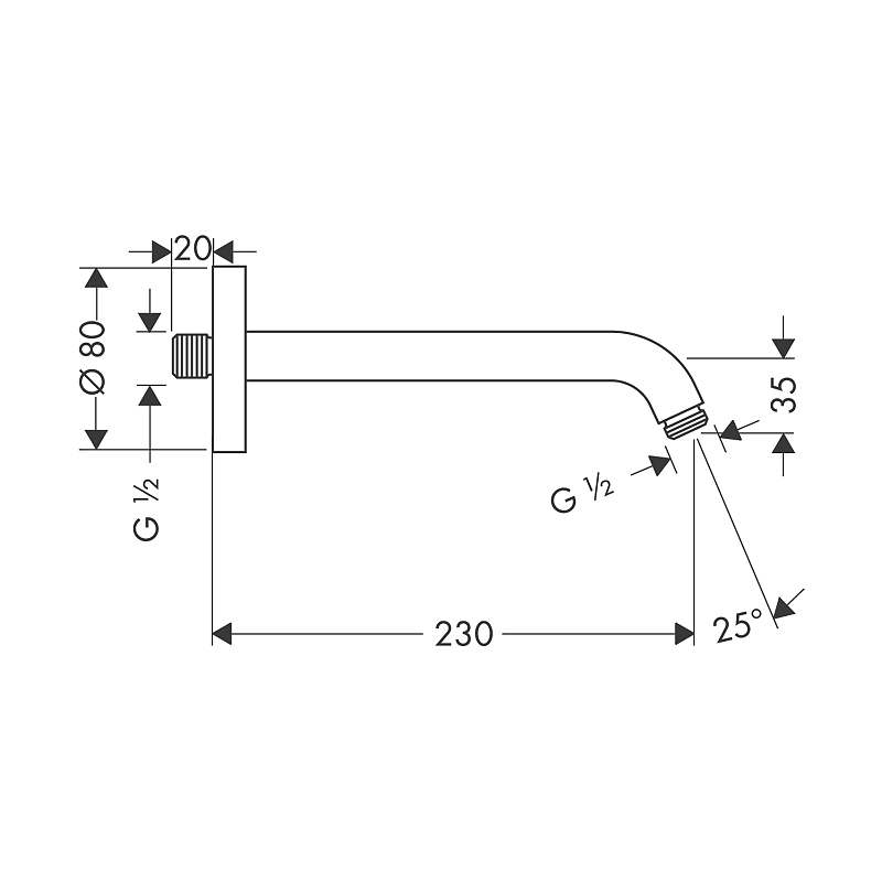 Duscharm Hansgrohe 230 mm Längd: 230 mm