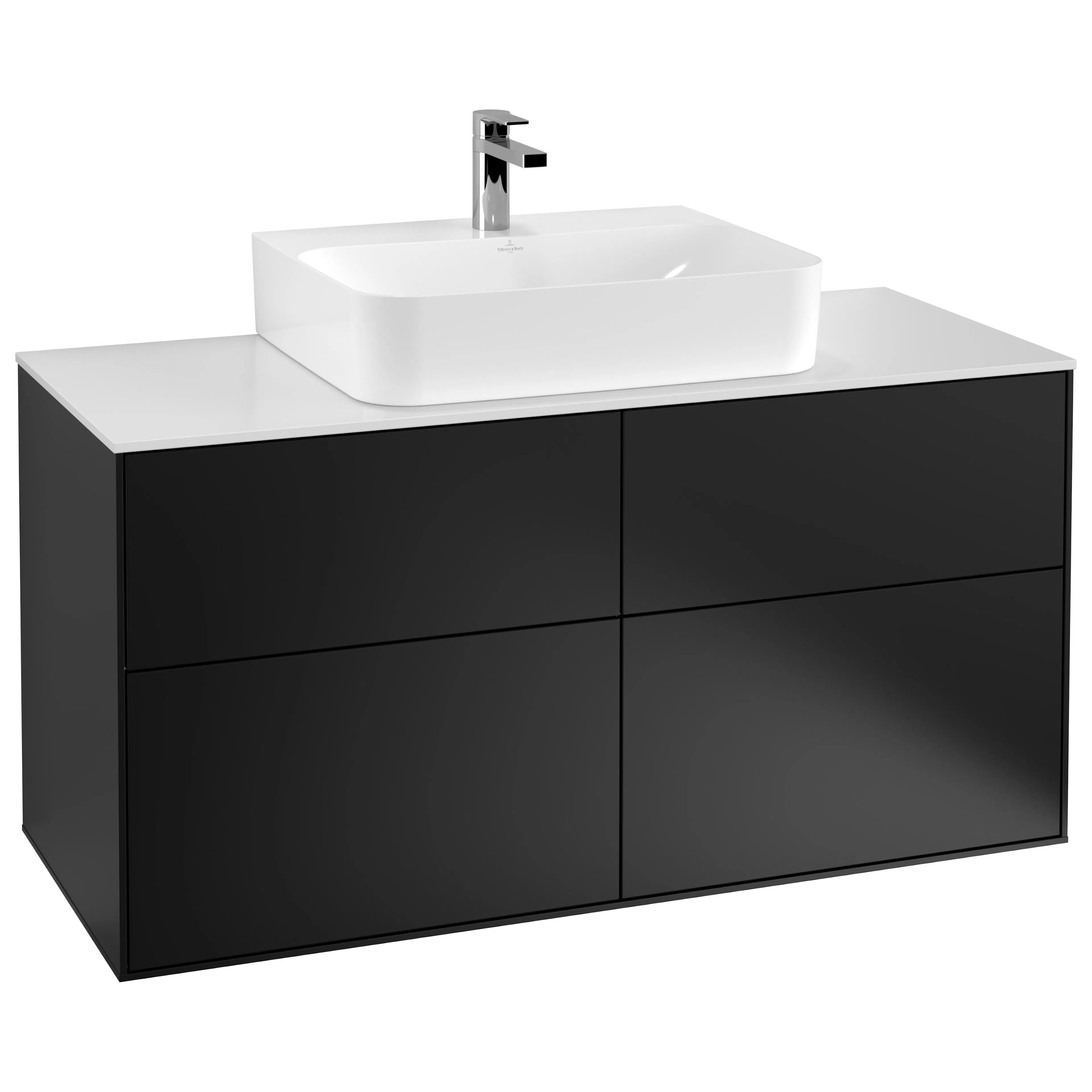 Tvättställsskåp Villeroy & Boch Finion F13100PD Svart Mattlack, B: 1200 mm med bänkskiva i Mattvitt glas