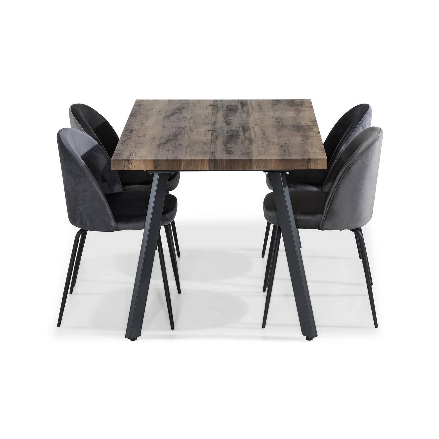 Matgrupp Basic Home Marcelen Rektangulärt Matbord 140-180 cm Förlängningsbart med 4 Felipe Matstol Grå/Svart/Natur