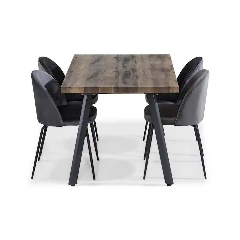 Matgrupp Basic Home Marcelen Rektangulärt Matbord 140-180 cm Förlängningsbart med 4 Felipe Matstol Grå/Svart/Natur