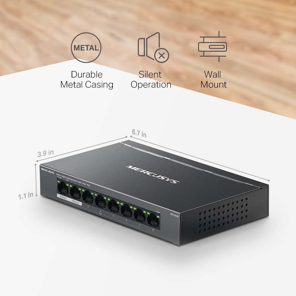 Desktop Switch Mercusys MS108GP 8-Port GIGABIT with 7-Port PoE+