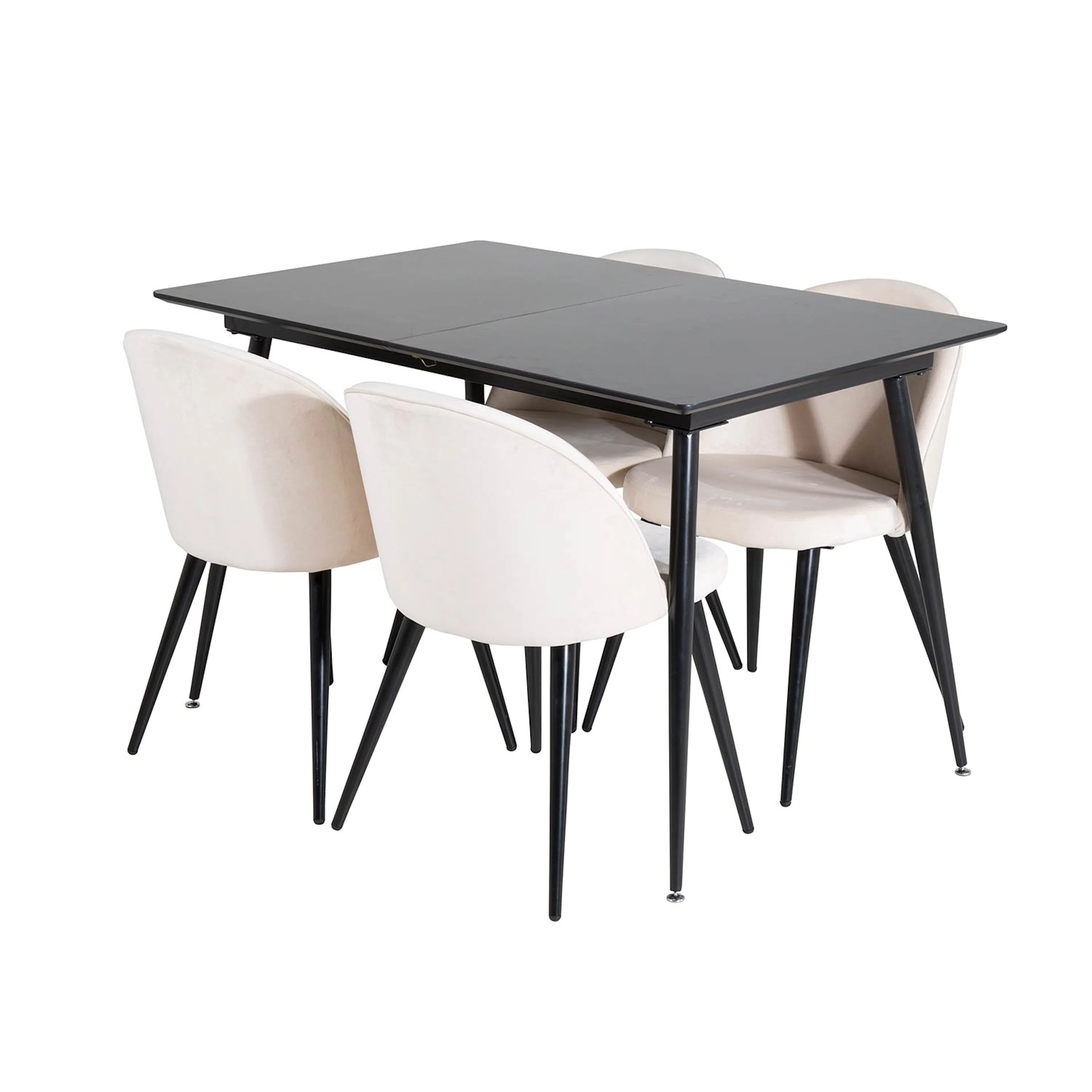 Silar Extention Table-Black Melamine/Velvet Chair/Black_4 Svart/Beige