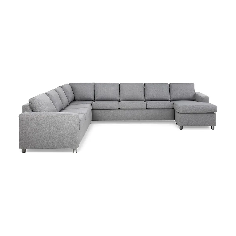 Crazy Hörnsoffa med Divan 4+3 Ljusgrå/Runda Metallben, Höger