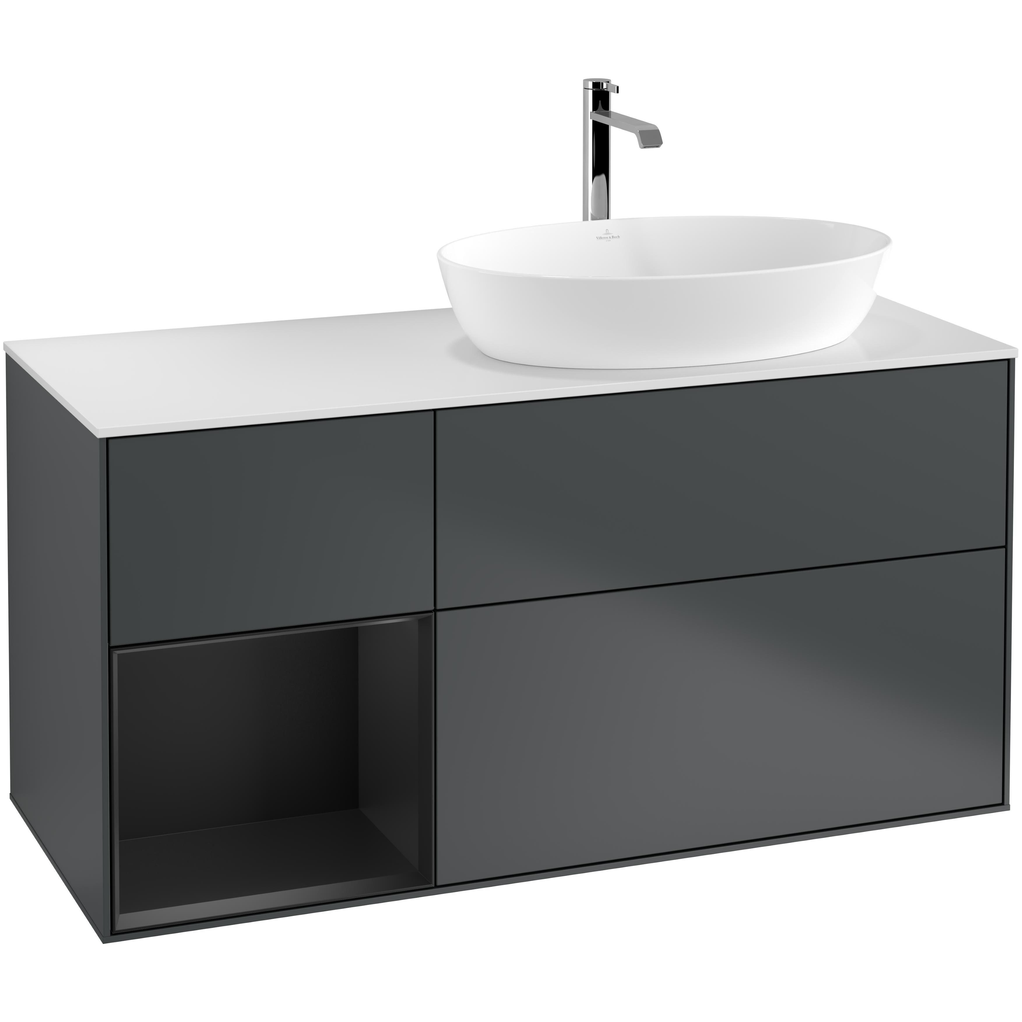 Tvättställsskåp Villeroy & Boch Finion med 3 Lådor Hylla och Bänkskiva för Ocentrerat Tvättställ från Artis & Collaro