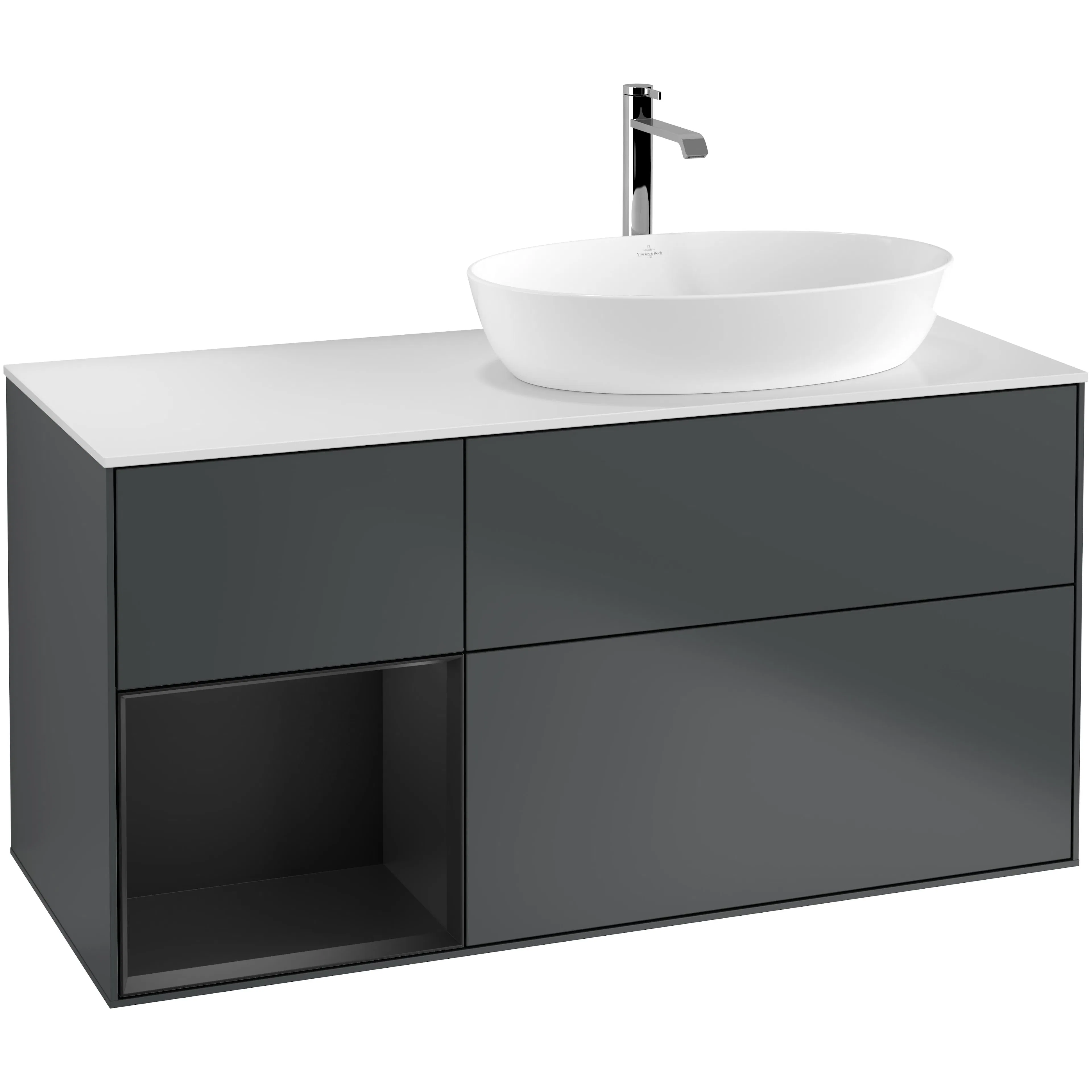 Tvättställsskåp Villeroy & Boch Finion med 3 Lådor Hylla och Bänkskiva för Ocentrerat Tvättställ från Artis & Collaro