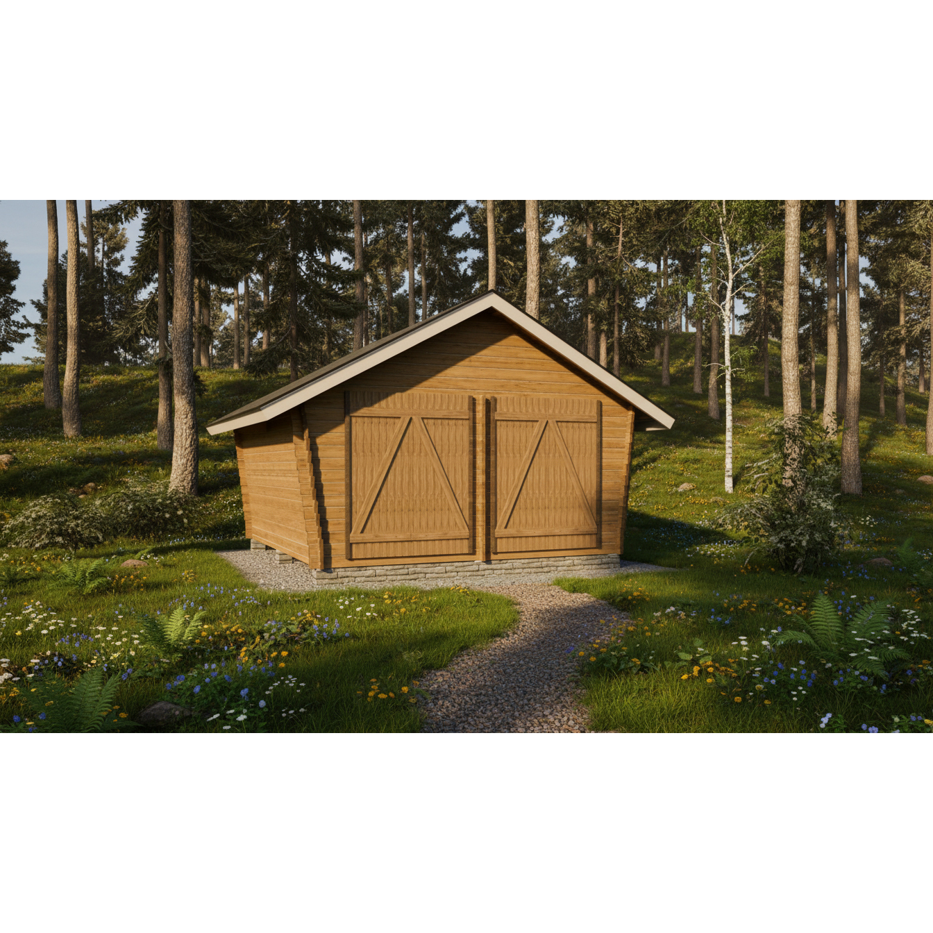 Timmerförråd LP Garden U-L (16m²) Lutande Tät Vägg