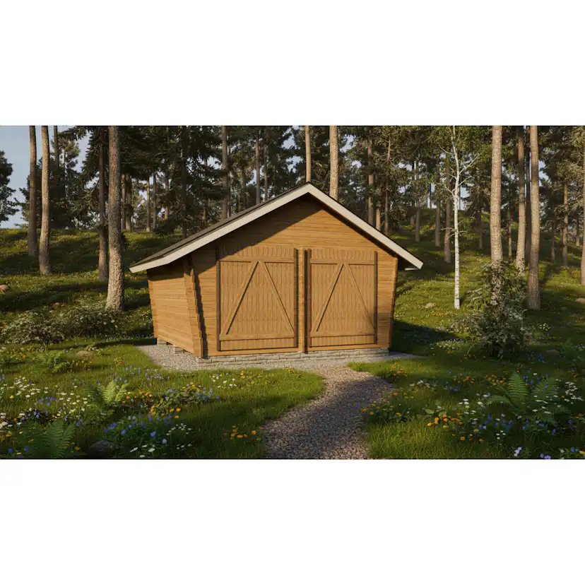 Timmerförråd LP Garden U-L (16m²) Lutande Tät Vägg