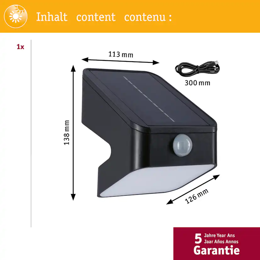 Fasadbelysning Solcell Paulmann Lesly LED med Skymningsstyrd rörelsedetektor IP65
