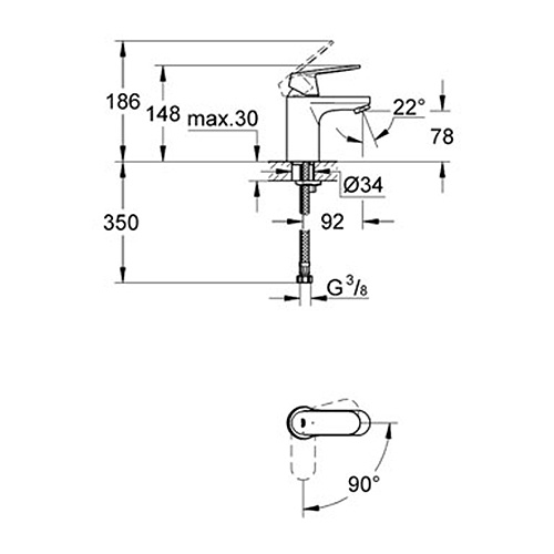 Tvättställsblandare Grohe Eurosmart Cosmopolitan med Kallsta 92