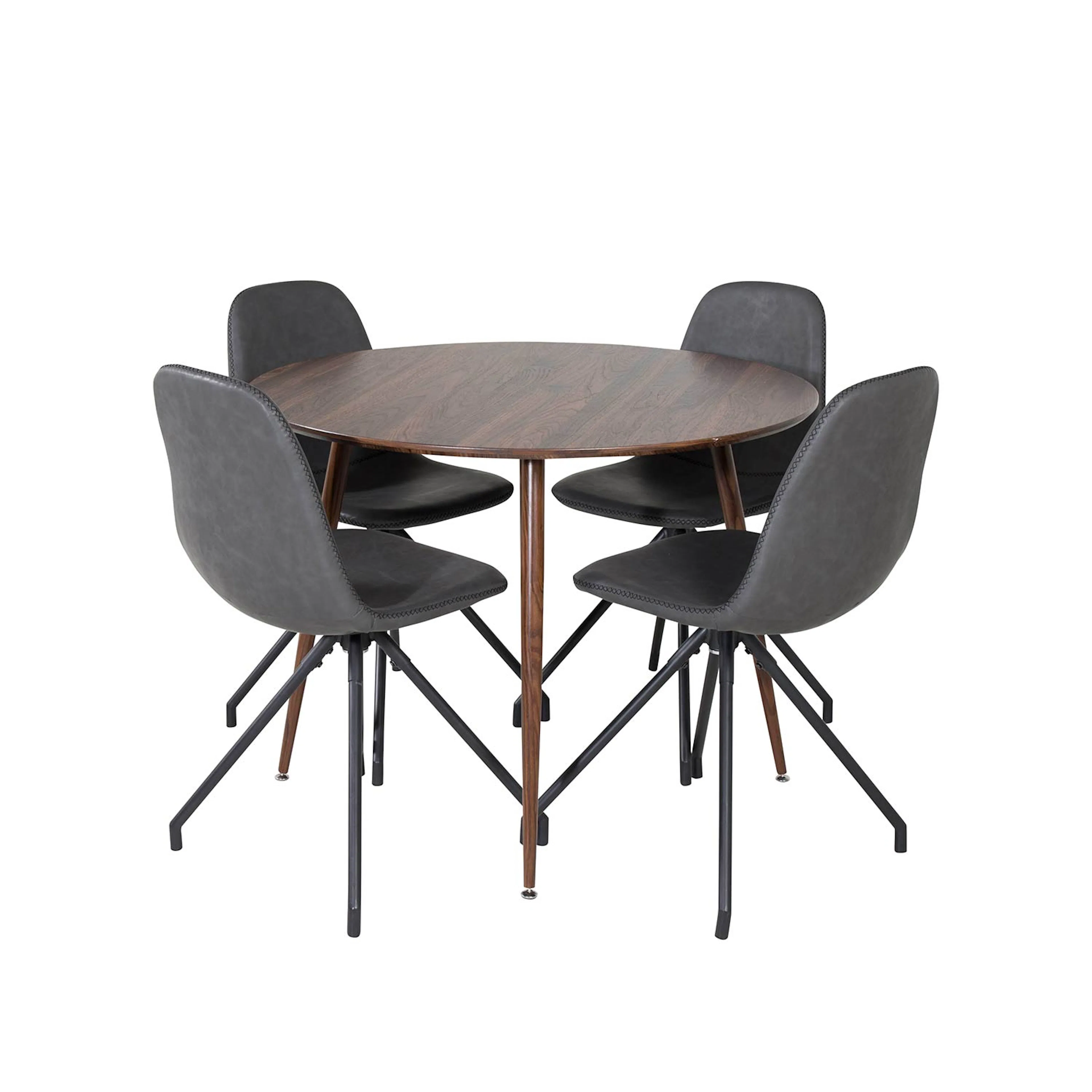 Plaza Round table Walnut top +Polar Chair- Black Stitches_4 Valnöt/Svart