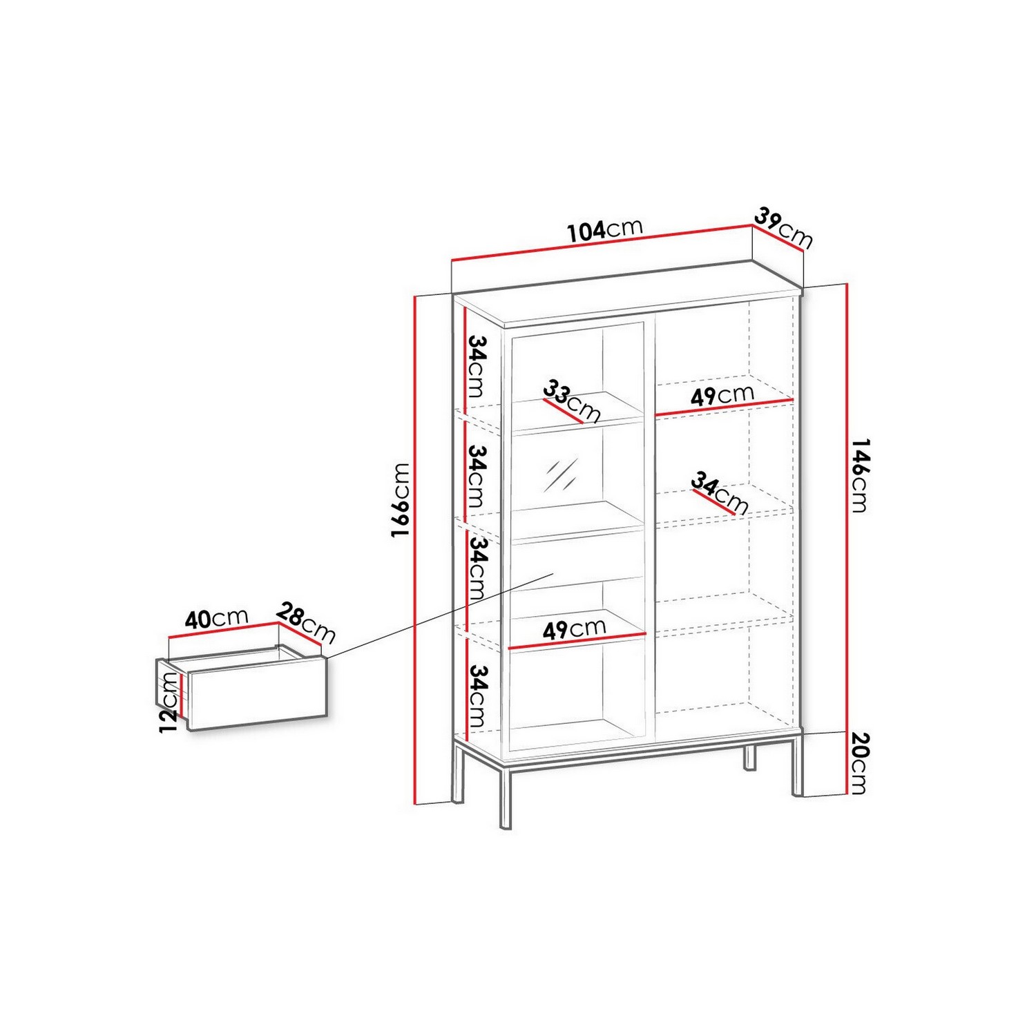 Vitrinskåp Scandinavian Choice Klinkerville Glasdörr med Belysning