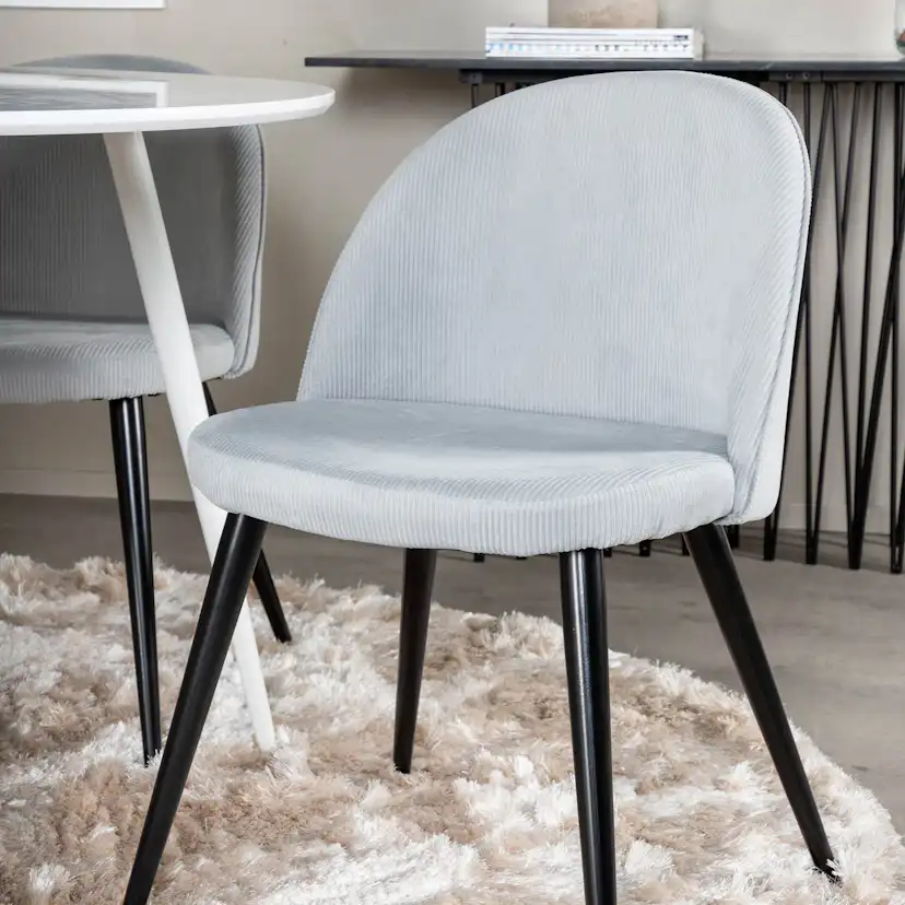 Plaza Round Table - White top/Velvet Chair -ljusgrå/ Black_4 Vit/Grå/Svart