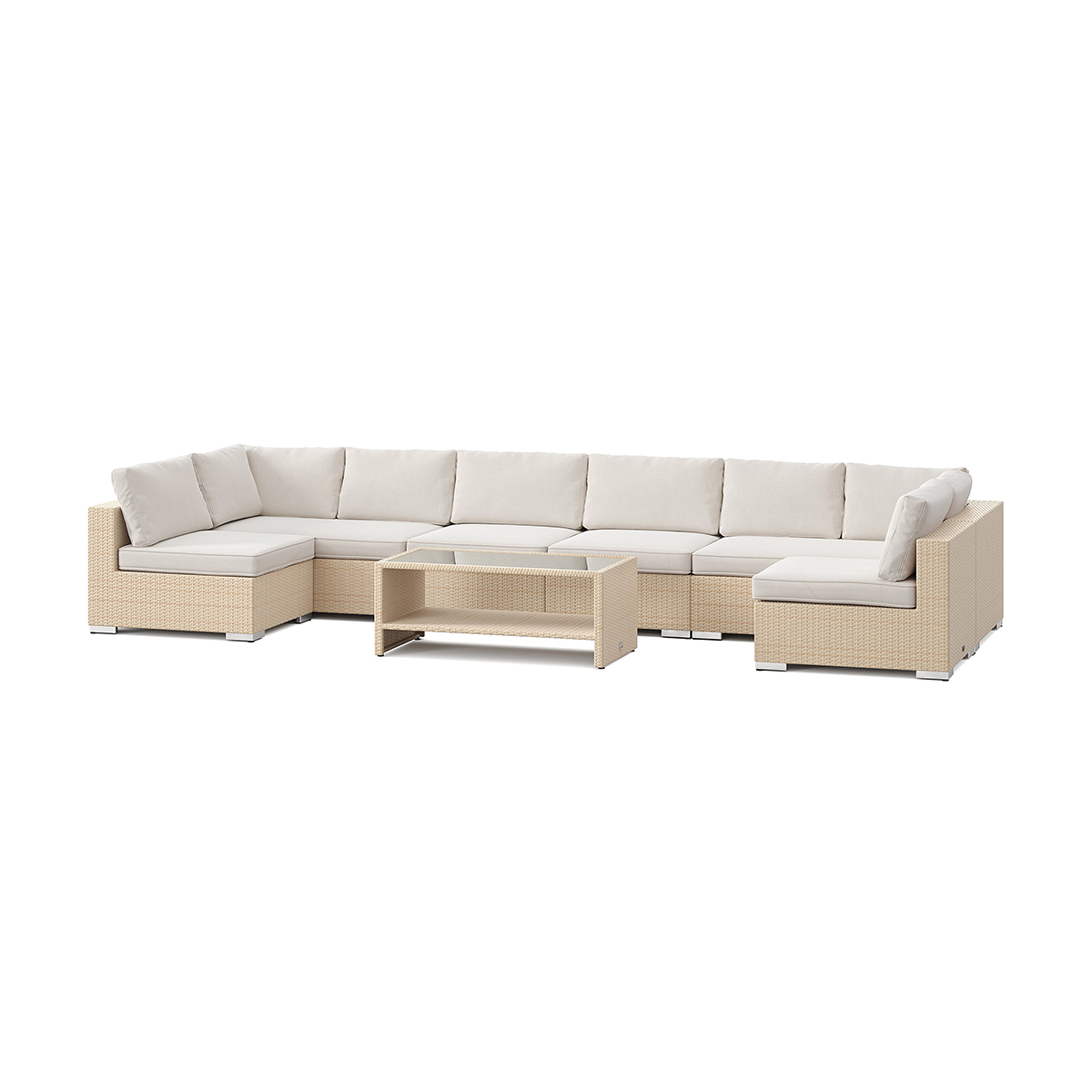 Loungegrupp Comfort Garden Bahamas U-formad utomhus loungegrupp med öppet avslut, 8-sits med bord och hylla