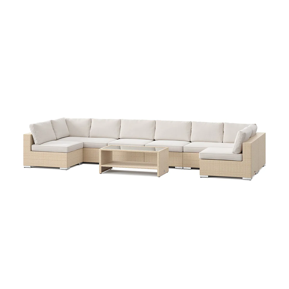 Loungegrupp Comfort Garden Bahamas U-formad utomhus loungegrupp med öppet avslut, 8-sits med bord och hylla