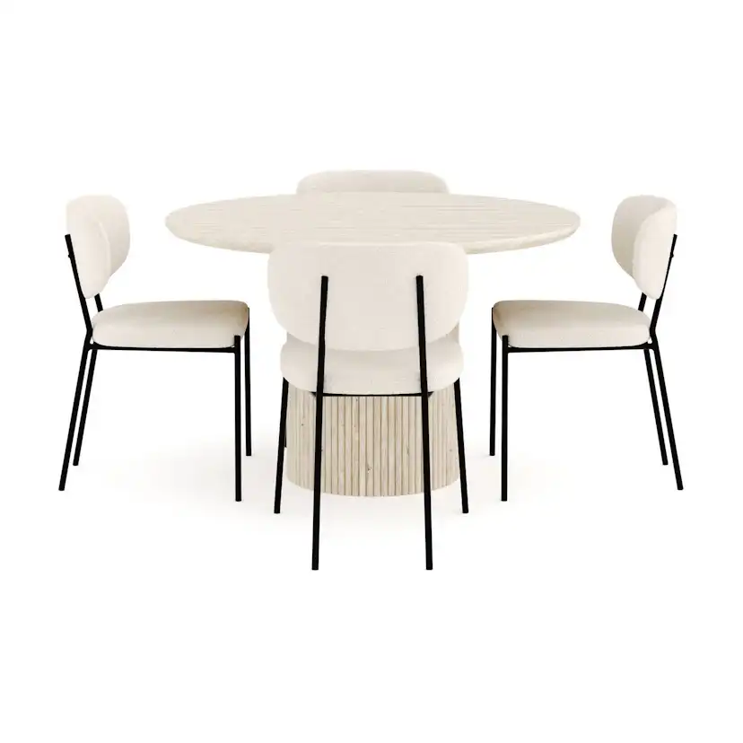 Matgrupp Andrarum Uppveda Runt Travertin Matbord 120 cm med 4Gemmiano Matstol