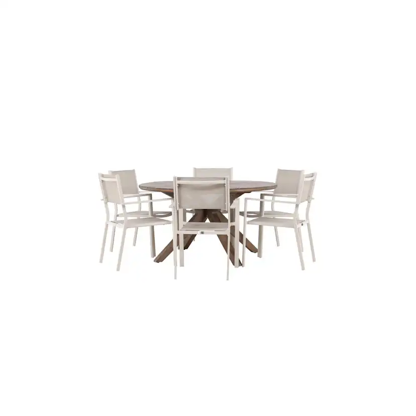 Rosario Dining Table- Teak Ø140 +Copacabana Stacking Chair - Trädgårdsgrupp Venture Home Rosario med 6 Copacabana Stolar
