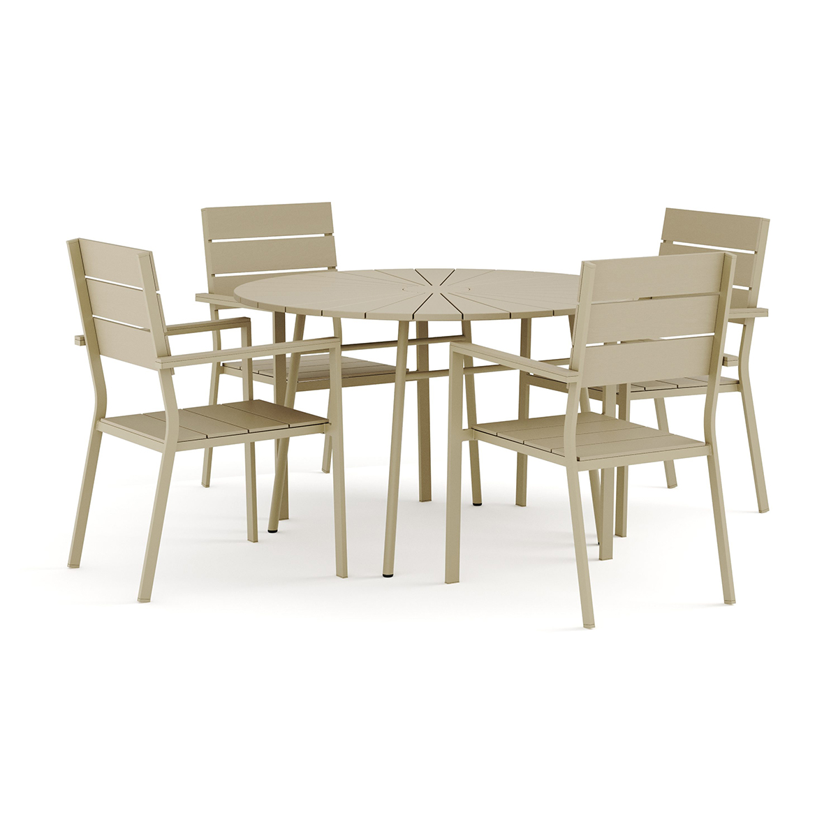 Trädgårdsgrupp Comfort Garden Tunis utomhus rund matgrupp 120 cm med 4 Tunis stapelstolar