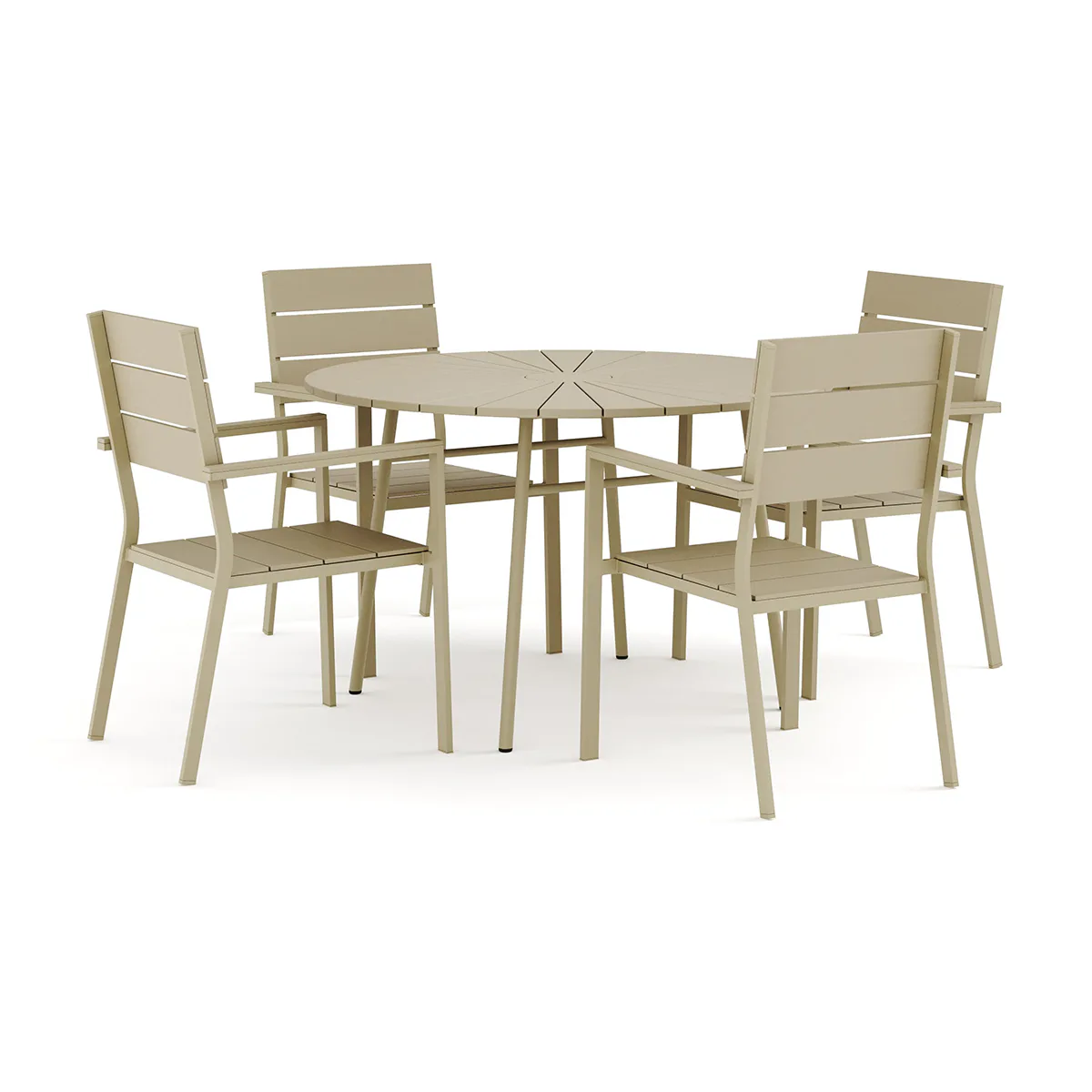 Trädgårdsgrupp Comfort Garden Tunis utomhus rund matgrupp 120 cm med 4 Tunis stapelstolar