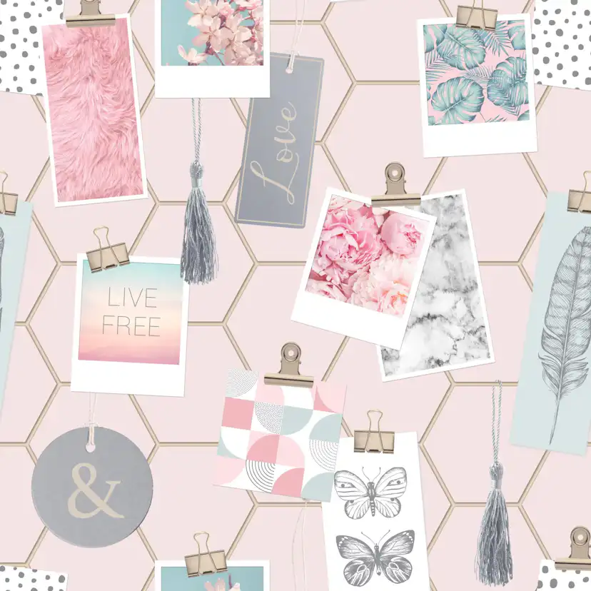 Tapet Fresco Clip Frames Rosa