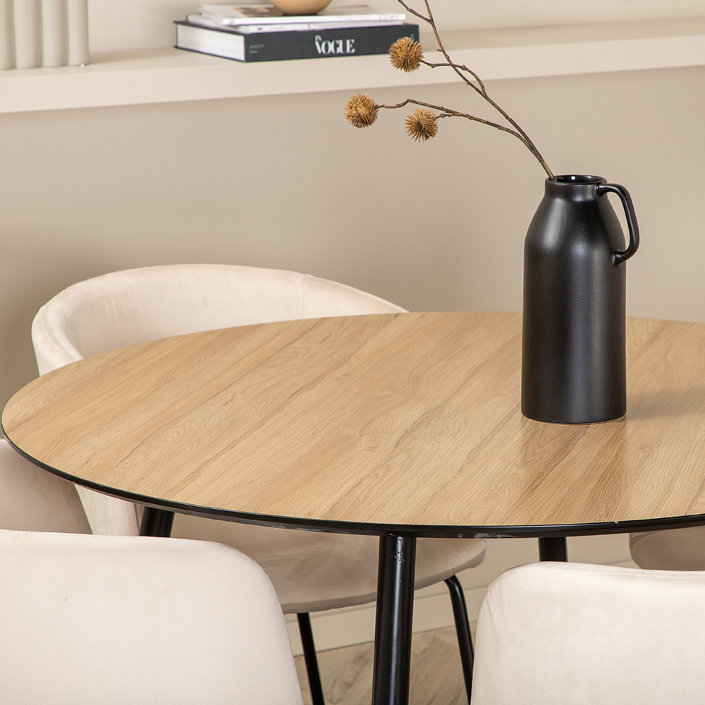 Silar Dining Table - Round 100 cm - "Wood Look" Melamine / B Natur/Svart