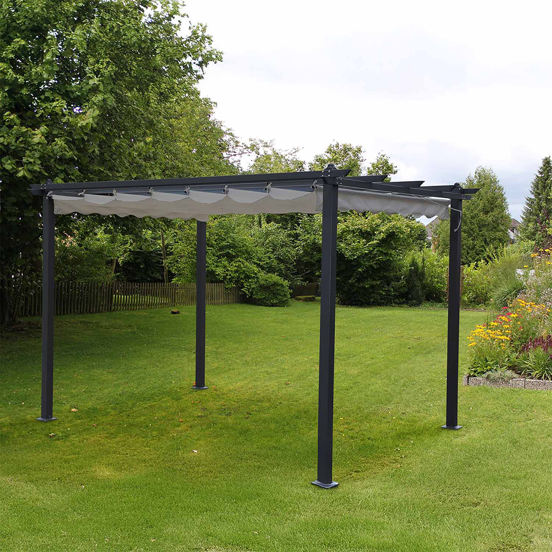 Pergola Skugga 3X4M Svart Ram Grått Tyg