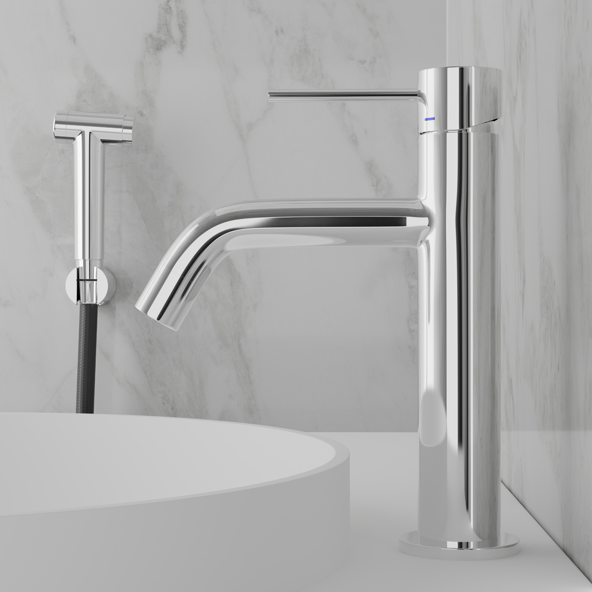 Tvättställsblandare Scandtap Steel Voyage Medium med Sidodusch